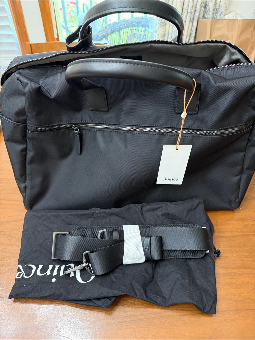 Quince Voyage Nylon Travel Bag with Detachable Strap and dust bag